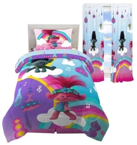 Trolls "Rock-in-Roll" Kids Bed Set with 63" Curtains-AB0864NY92X3, AB08BKVVNND3 - Picture 1 of 7