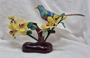 Vintage Chinese Cloisonne Bird on Gemstone Tree Sculpture - Picture 1 of 16