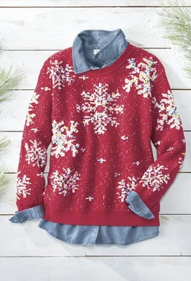 Pulôver feminino Coldwater Creek floco de neve Bouclé cor vermelho fresco multi - Imagem 1 de 4