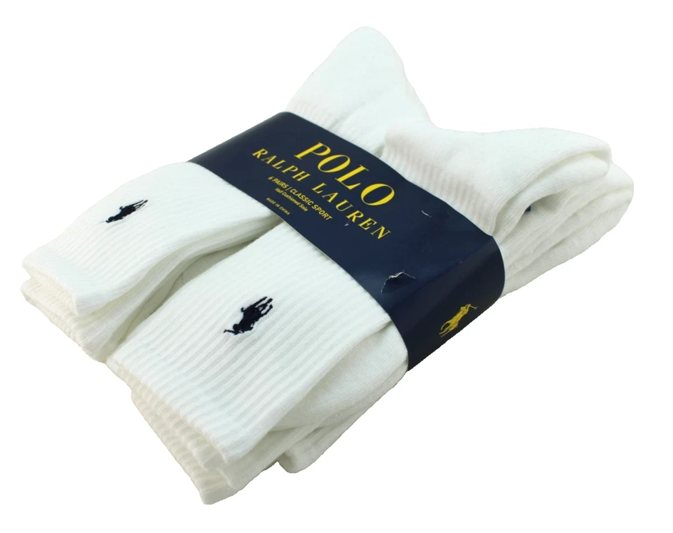 Polo Ralph Lauren Socks Athletic Classic Sport Crew White 6pair Cushioned 72