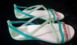 Crocs Sandals Women 8 M Isabella Shoes Green & Multicolor Comfort Strappy Jelly - Picture 1 of 8