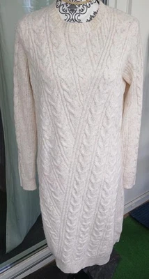 Damen Kleid Strickkleid Winter Midi Kleid Gürtel Geschenkt Creme Weiß Gr. 36-38  - Bild 1 von 4