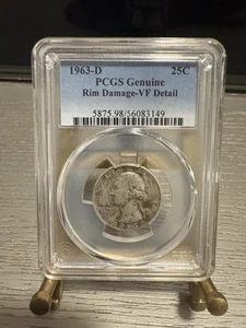 1963-D Washington Quarter-PCGS Genuine Rim Damage-VF Detail - Picture 1 of 4