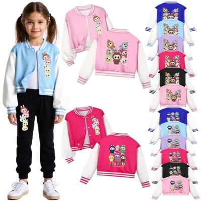 Girls Boys Cute Labubu Printed Jacket Kids Baseball Uniform Top Autumn Outerwear - Image 1 of 4