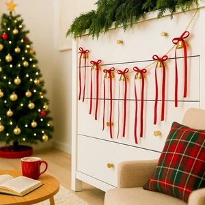 12x Christmas Tree Velvet Bows Craft with Bells for Party Holiday Farmhouse - Picture 1 of 7