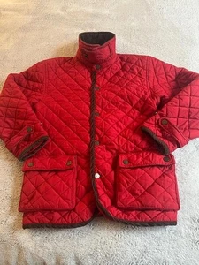 Polo Ralph Lauren Jacket Youth 7 Red Quilted Barn Coat Corduroy Trim Pockets - Picture 1 of 9