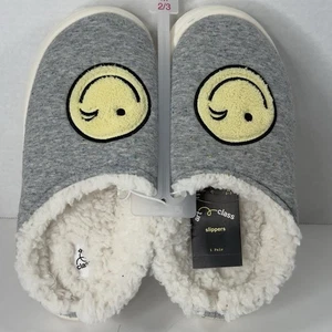 Kid M(2/3) Grey/Percy Wink Smiley Face House Slippers Clogs Soft Comfortable - Picture 1 of 9