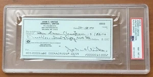 Johnny Unitas 2000 Autographed Personal Check #6658 PSA Graded NM-MT 8 - Picture 1 of 2
