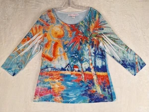 Leoma Lovegrove Women’s L Tropical Colorful Wearable Art Top Beach Palm Ocean  - Picture 1 of 9