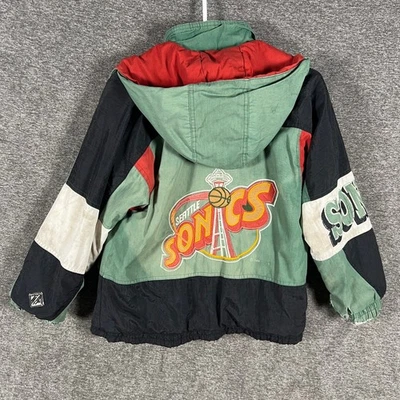 Vintage Seattle Supersonics Jacket Youth NBA Basketball 90s Logo Hooded Distress - Image 1 of 4