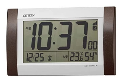 RHYTHM Clock Radio Controlled Digital Calendar Temp Brown 8RZ188-006 - Image 1 of 4