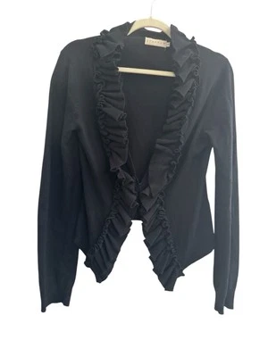Anthropologie Sparrow Medium Black Cardigan Sweater Ruffle Cashmere Blend #4357 - Image 1 of 4