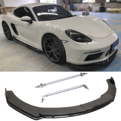 Labio de parachoques delantero estilo fibra de carbono + varillas de puntal para Porsche 718 Cayman 2017-2021 Foto 1 de 4