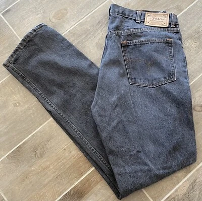 VTG Polo Ralph Lauren Auth Dungarees Mens 36/34 Black Med Wash 5-Pocket Jeans - Image 1 of 4