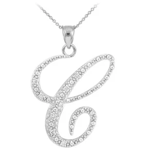 Personalized 925 Sterling Silver CZ Initial Script Letter C Pendant Necklace  - Picture 1 of 5