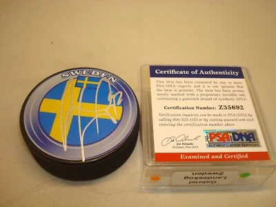 Gabriel Landeskog Signed Team Sweden Hockey Puck Autographed PSA/DNA COA 1B - Image 1 of 4
