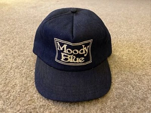 Vtg Moody Blue Liquor Advertising Snapback Hat/Cap - Dark Denim Blue - USA Made - Picture 1 of 8