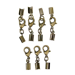 Brass-Tone Metal Lobster Claw Clasps End Cord Cap Bar Crimps Jewelry Connectors - Picture 1 of 3