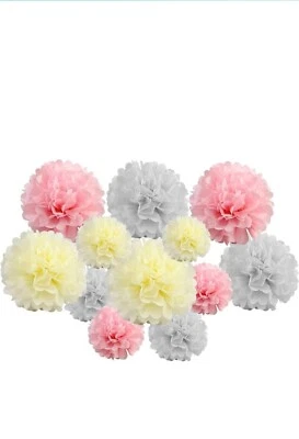 pack of 12 Pack Mixed Tissue Paper Pompom Pom Pom Hanging Garland Wedding Party - Image 1 of 2
