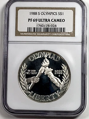 1988-S Seoul Olympic Torch Commemorative Silver Dollar : NGC PF69 Ultra Cameo - Image 1 of 4