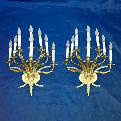 Rare Large Eight 8 Arm Spanish Revival Brass Sconces Wow Rewired Pair KB - Image 1 of 4
