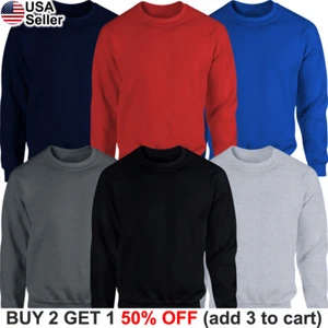 Plain Sweatshirt Sweater Shirt Blank Solid Color Cotton Crew Neck Fleece Sweat - Picture 1 of 12