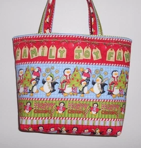 Handmade Christmas Penguins decorating Trees Tote Purse Bag - Picture 1 of 1