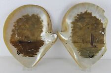 Antique Pair of mother-of-pearl shells oil painted. Nautical signed Pons
