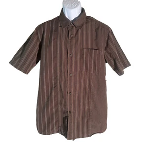 QUIKSILVER Men's Short Sleeve Button Down Striped Shirt Brown Small - Picture 1 of 7