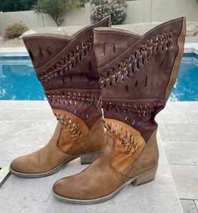 SALE: Women Summit White Mountain Brown Laser Cut Leather Western Boots Sz 10/41 - Picture 1 of 6