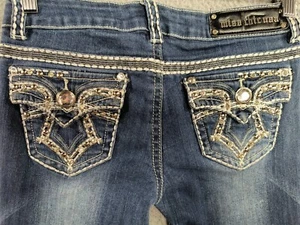 Miss Chic Jeans Juniors 5 Waist 29 USA Bling Jeweled Skinny Stretch Flap Pocket - Picture 1 of 14