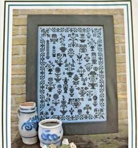 Swiss Topiary Cross Stitch Pattern 1 Color Stitch Primitive Floral Urns - Picture 1 of 5