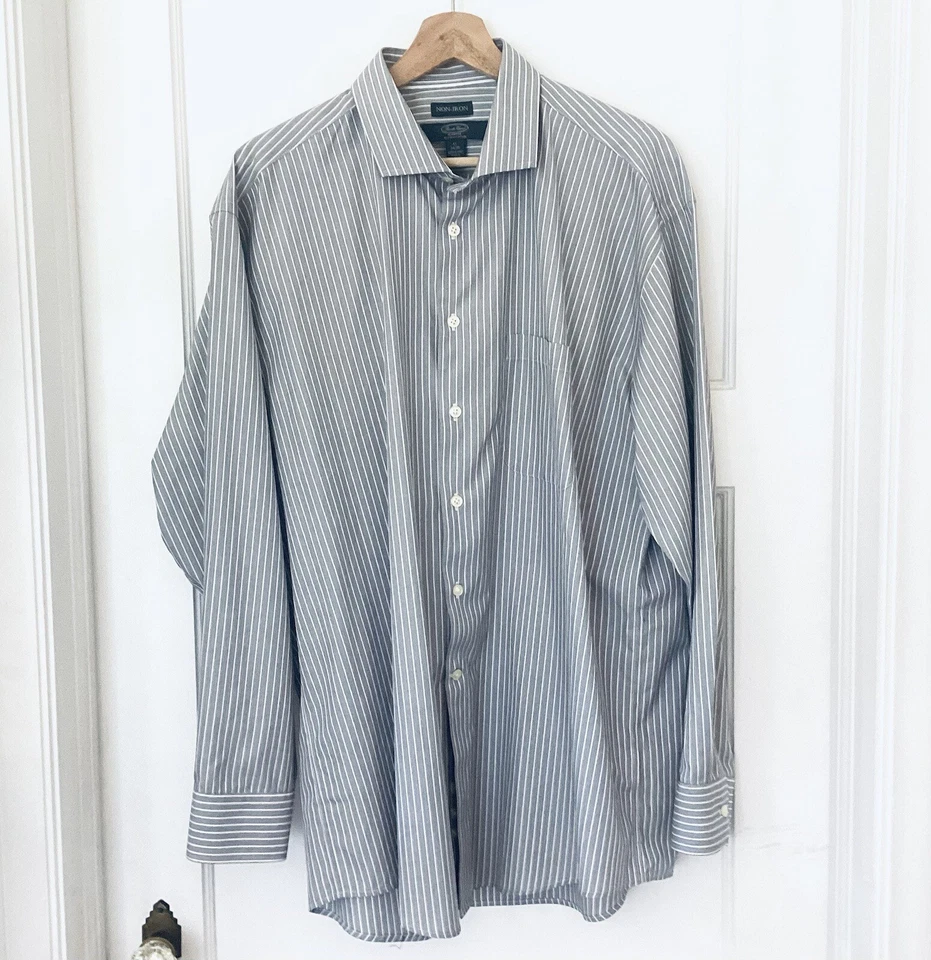 Camisa Pronto Uomo Platino Algodón Egipcio Para Hombre 17 34/35 Gris Rayas Sin Planchar Foto 1 de 4