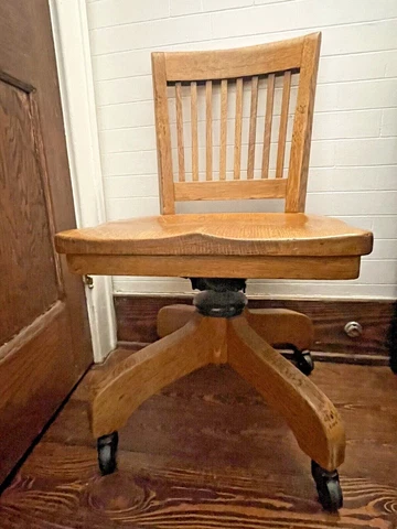 Vintage Antique Desk Chair Johnson Co. Office Lawyer Banker Adjustable swivel Cover