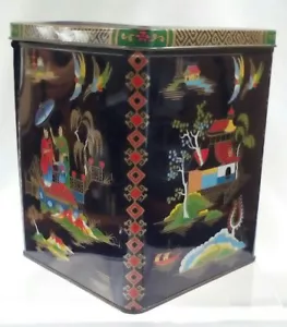 Tin Container w hinged lid Oriental designed by Daher NY Made - England 4x4x5.5" - Picture 1 of 7
