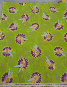 Cotton Fabric 4 yds 9" x 43" Springs Creative DISNEY TINKERBELL ON FLOWERS NOS - Picture 1 of 7