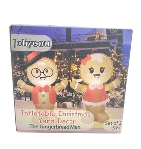 Joliyloou Pan di Zenzero Coppia Gonfiabili Vacanze Natale 5ft Set 2 Blow-up NOB - Foto 1 di 7