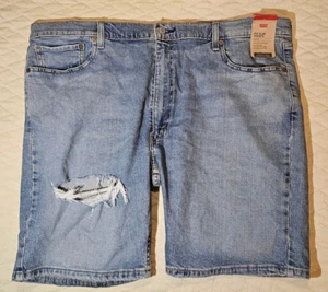Levi's 412 Slim Shorts Mens Size 44 NWT Cut Off Blue Denim Distressed MRSP $45 - Picture 1 of 7