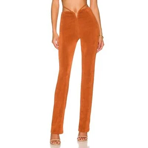 Superdown Irene Strappy Pants Brown Slinky Jersey V-Cut Straight Leg Sz M - Picture 1 of 8