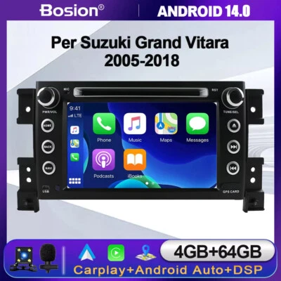 Per Suzuki Grand Vitara 2005-2018 Autoradio Android 14 CarPlay GPS DAB+ DVD 64GB - Immagine 1 di 4