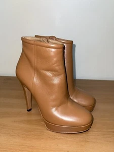 Barneys New York CO-OP "Becky" Camel Leather Platform Ankle Boots Sz 35.5 Italy - Picture 1 of 12
