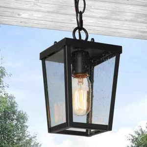 LNC 1-Light Coastal Modern Lantern Black Frame Hanging Light Outdoor Pendant - Picture 1 of 9