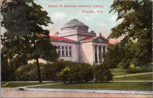 Postal de la biblioteca conmemorativa de Kenosha Wis. Gilbert M. Simmons 1907 - Imagen 1 de 2