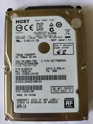 HGST 750GB 2.5" SATA HDD 6Gb/s  5400rpm 5K1000-750 - Image 1 of 2
