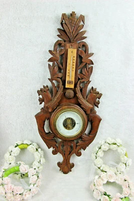 French wood carved black forest design dragons gothic barometer 1960 - Image 1 of 4