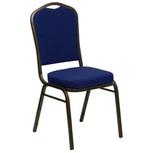 10 PACK Crown Back Stacking Banquet Chair with Navy Fabric and Gold Vein Frame - Picture 1 of 9