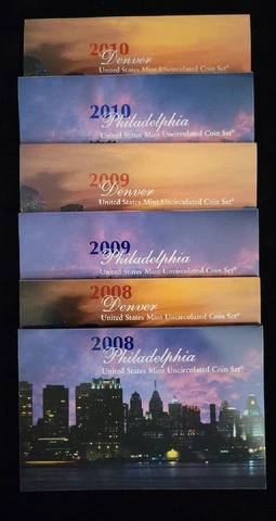 (3) 2008-2010 US Mint Uncirculated P&D Sets | Beautiful Sets | 2008, 2009, 2010 Cover
