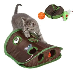 Cute Pet Cat Interactive Hide Seek Game 9 Holes Tunnel Mouse Hunt Toy - Picture 1 of 6
