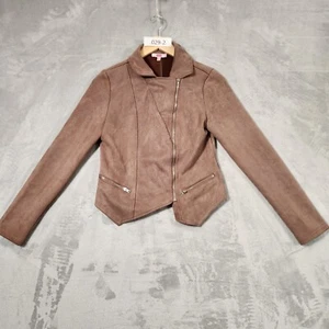 VTG Y2K SES JACKET SIZE 8 BIKER STYLE CROPPED VELOUR FEEL ZIP UP BROWN STRETCH - Picture 1 of 14