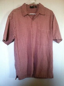 MENS METRO ONE BUTTON UP SHIRT TAN RED CHECK MEDIUM - Picture 1 of 11